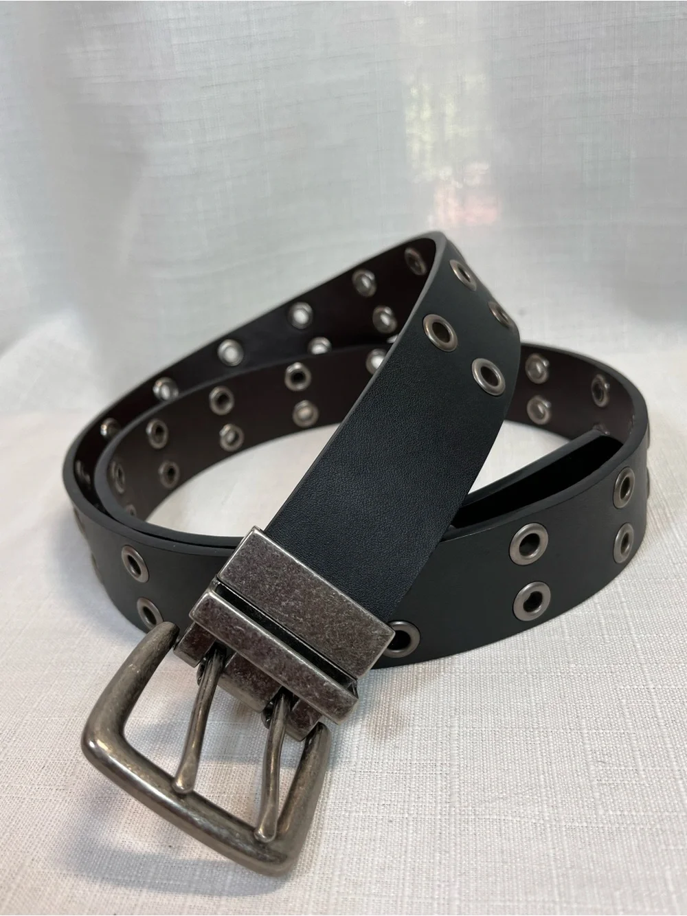 Reversible Black Brown Double Grommet Belt XL 42-46 Rotating Buckle Punk Y2K